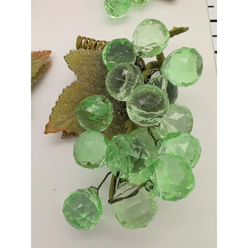 Vintage Style Lime Green Faceted Acrylic Grape Clusters Set of 4 MCM Kitsch
